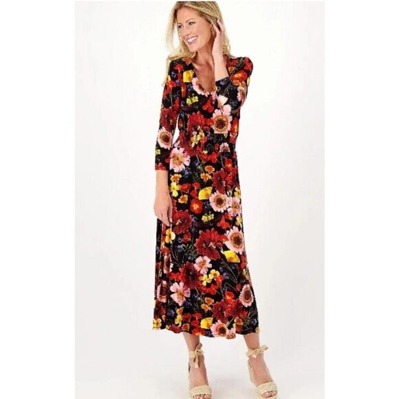 Jason Wu Regular 3/4 Sleeve V-Neck Smocked Dress Multi Floral Medium - Picture 1 of 1